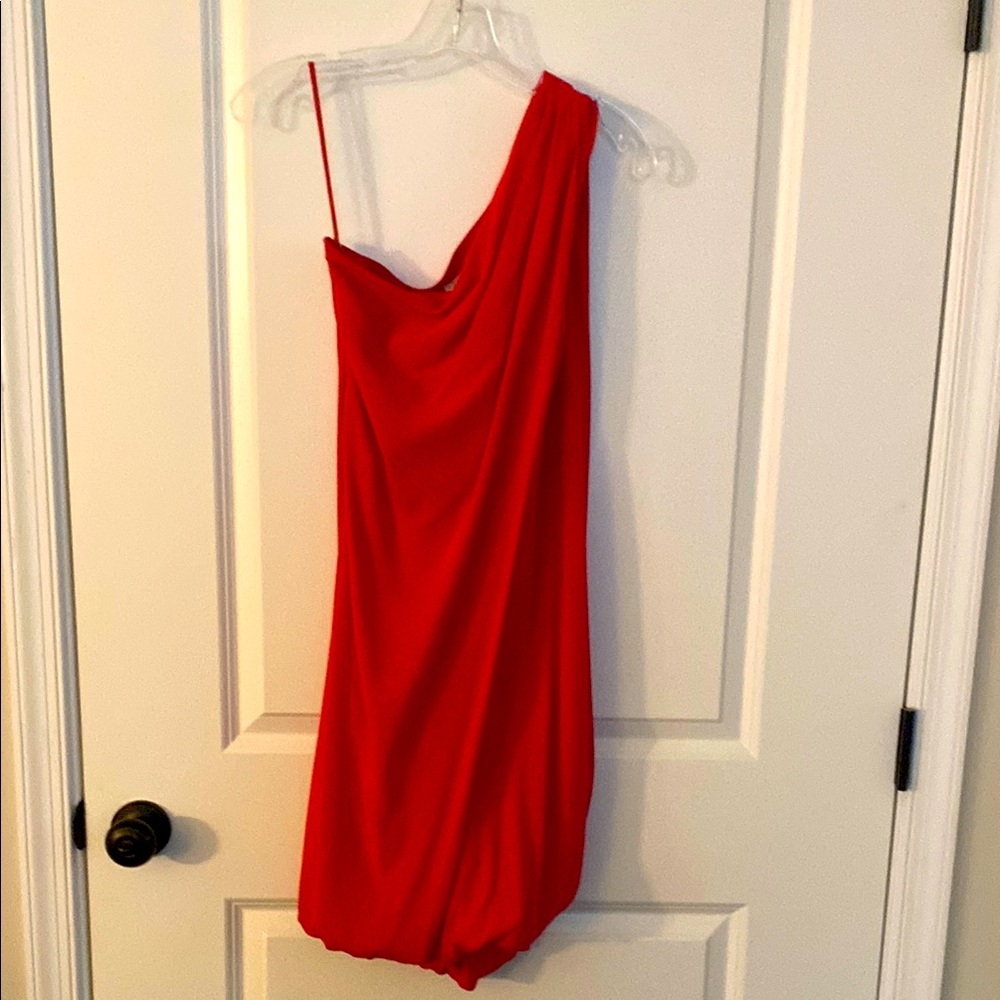 Elegant Red Ramy Brook One-Shoulder Silk Dress Size Small